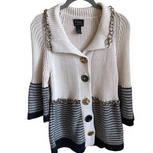 Quiet Luxury Chain Trim Knit Cardigan Neutral Stripe Modern Preppy Pure Handknit